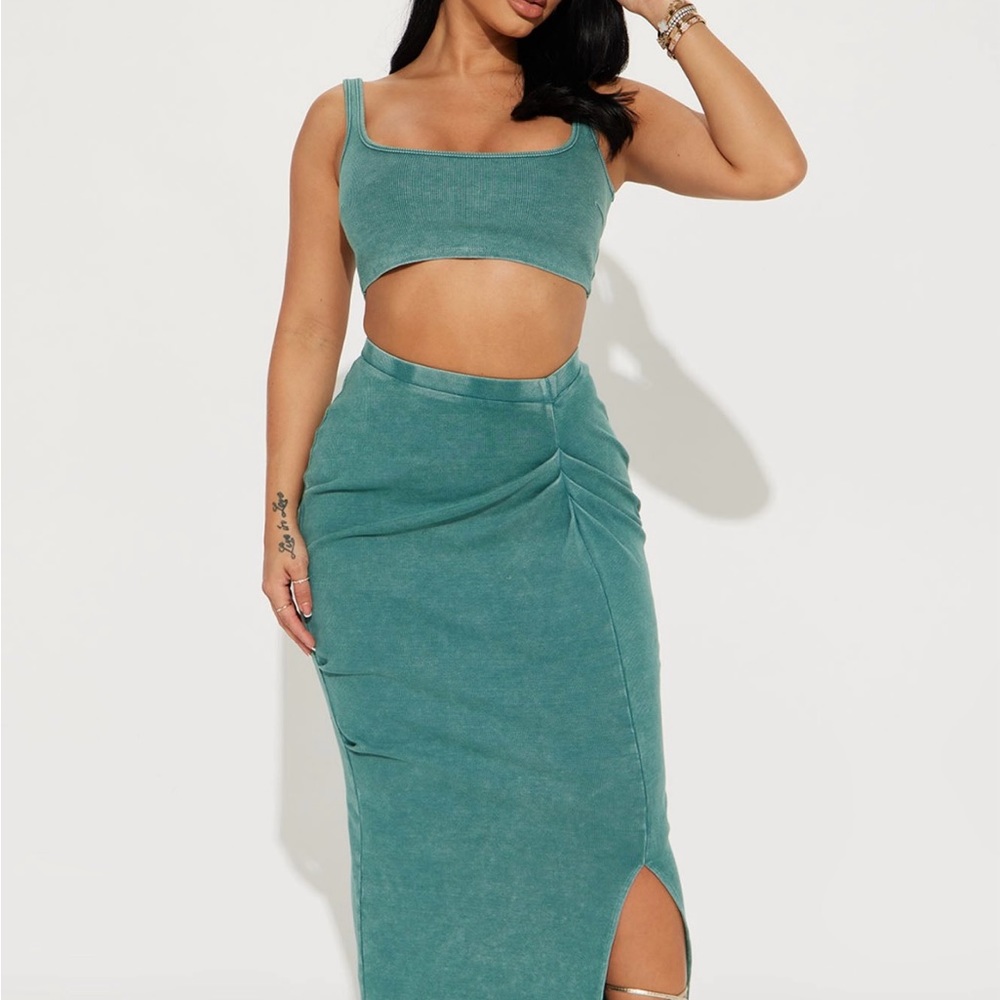 Skai ribbed skirt set- Jade